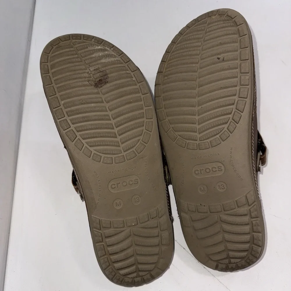Crocs Yukon Brown Leather Two-Strap Outdoor Gorpcore Fisherman Sandals Size 13